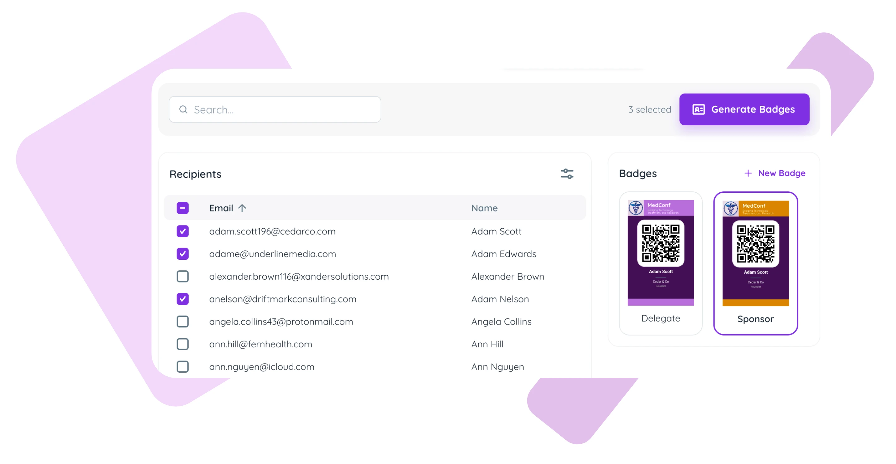 Generate badges for printing